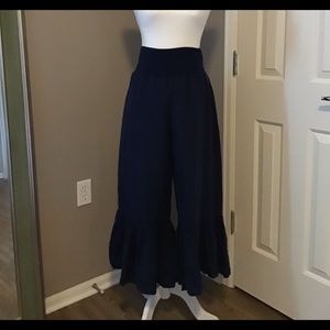 Bryn Walker Linen Ruffle Pant Medium Navy
